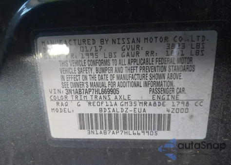 2017 Nissan Sentra Sv из США, поврежденный, VIN 3N1AB7AP7HL669905